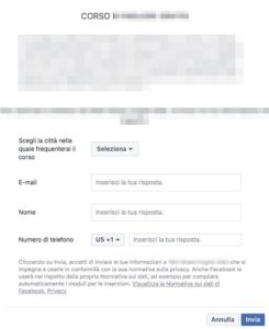 lead generation un buon esempio di form nativo facebook ads